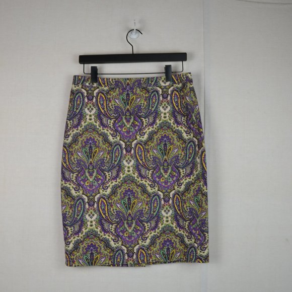 J CREW OFFICE SIREN PENCIL,SKIRT .BOHO COTTON PAISLEY PRINT SIZE 6 - Picture 2 of 9